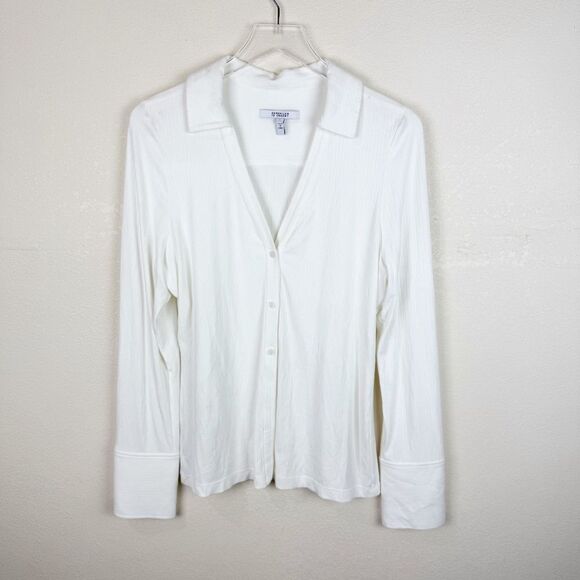 Derek Crosby 28 White Collared Blouse Button Down Long Sleeve XL - Picture 1 of 6